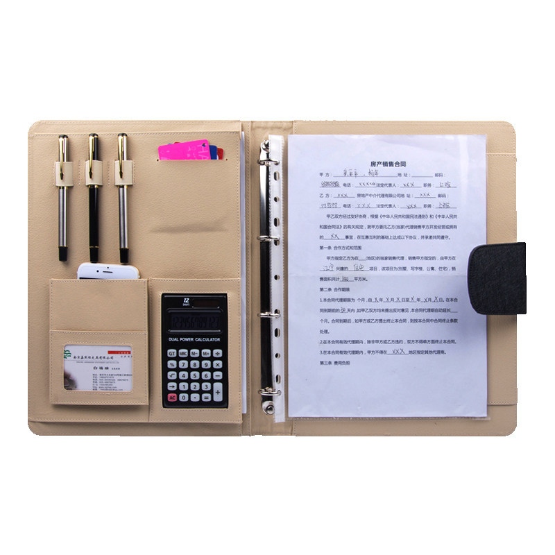 Kalkulyatorlu PU Dəri A4 Üzük Bağlayıcı Portfolio Qovluğu