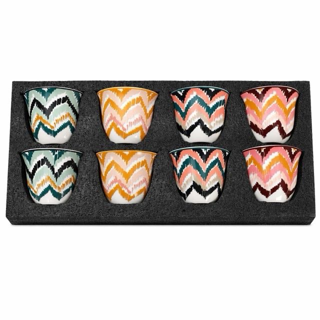Boho Wave Seramik Çay Fincan 8Pcs Hədiyyə Dəsti Çay Espresso üçün