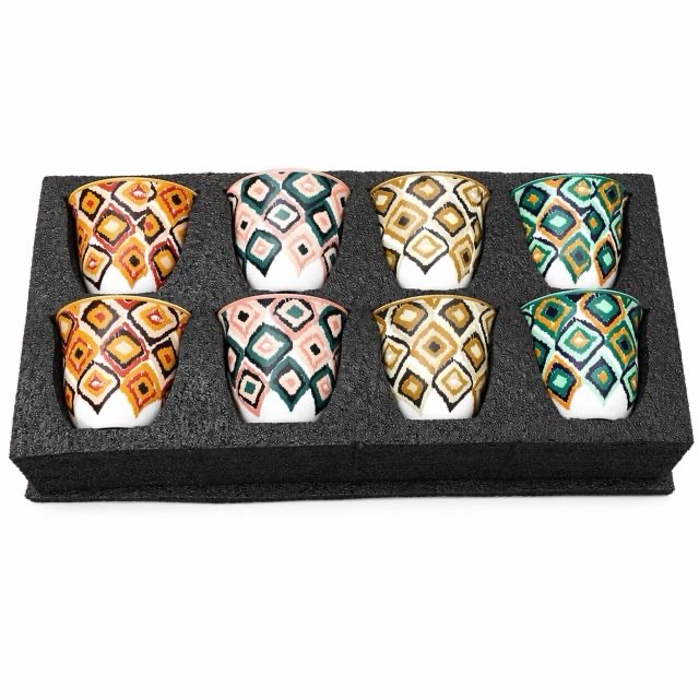 Boho Həndəsi Keramika Kuboku Qəhvə Çay Üçün 8 Parça Hədiyyə Dəsti