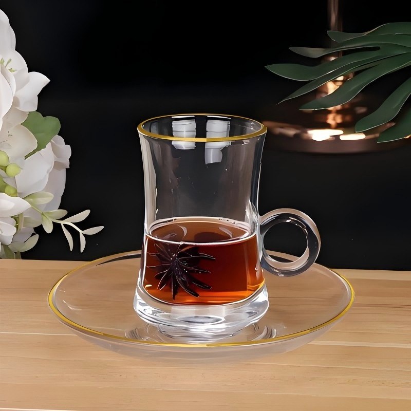 Vintage Çaplı Üzük Tutacaqlı Şüşə Çay Fincan