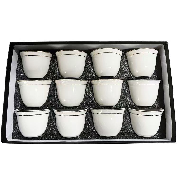 Çin Çay Mərasimi üçün Ağ Qızıl Rim Farfor Çay Fincan